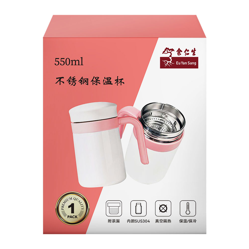 550ml Stainless Steel Mug with Tea Stainer - Pink