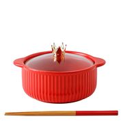 Exquisite Ceramic Pot & Chopsticks Set (Red)