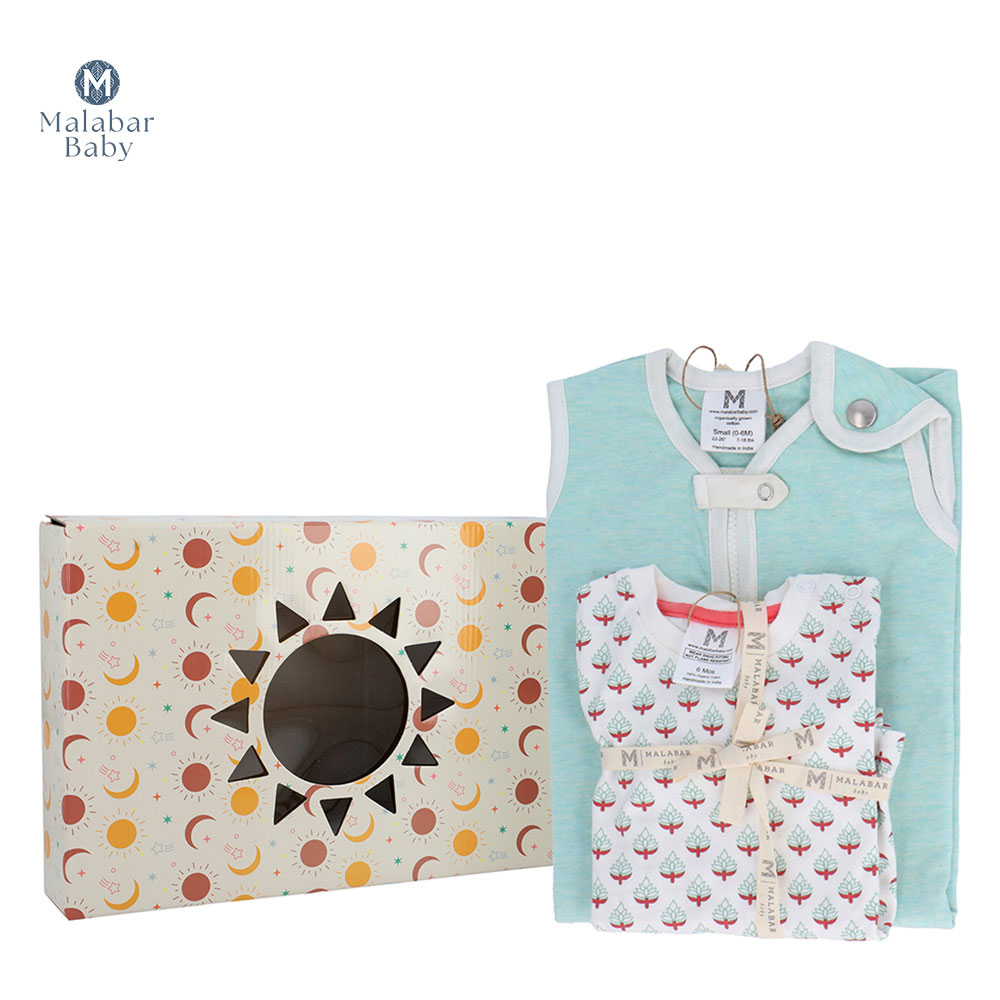 2 in 1 Cotton Knit Pyjamas Set (Mint + Miami)